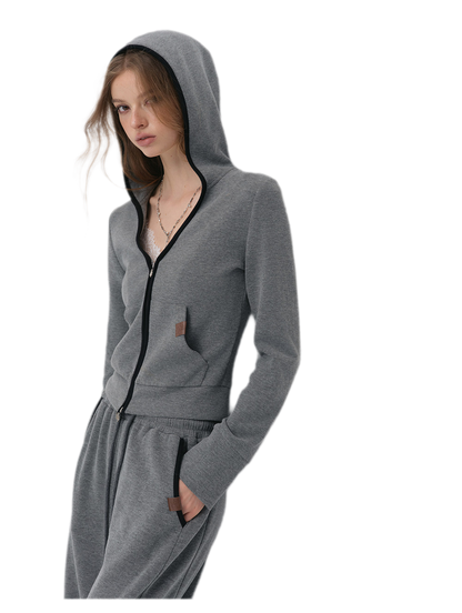 Contrast Trim Hooded Tracksuit Set