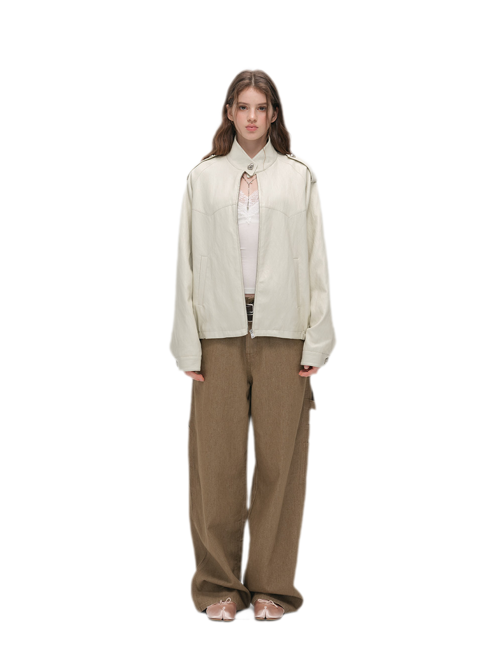 Faux-Leather Lychee-Texture Moto Jacket