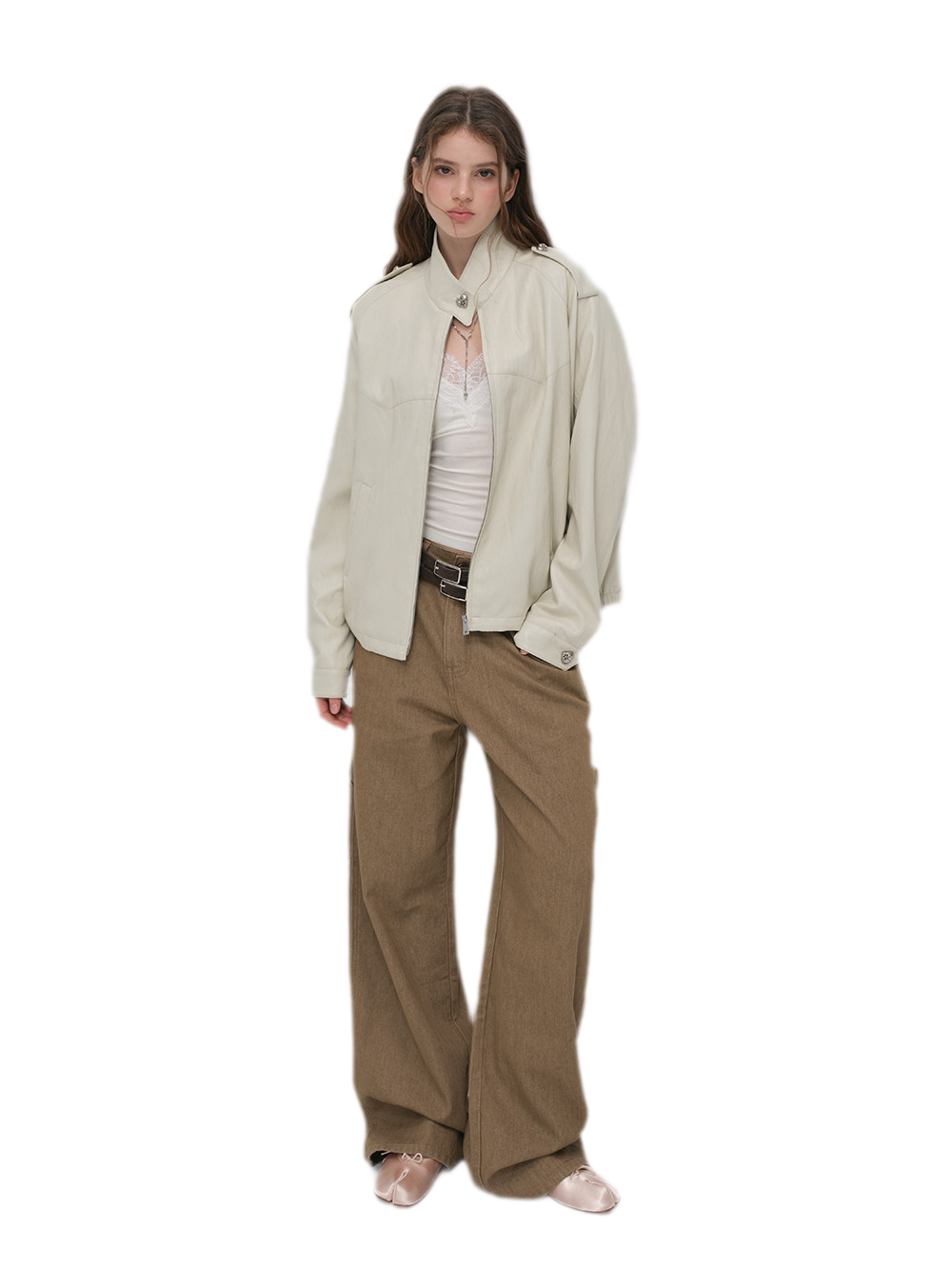Faux-Leather Lychee-Texture Moto Jacket