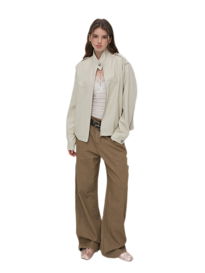 Faux-Leather Lychee-Texture Moto Jacket