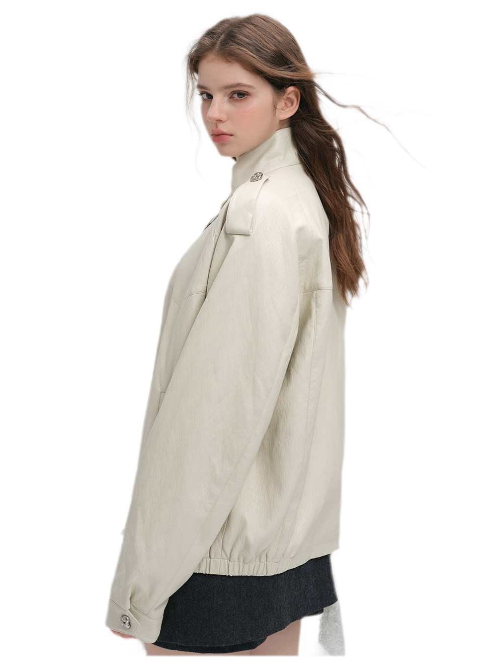 Faux-Leather Lychee-Texture Moto Jacket