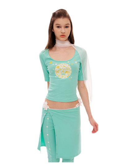 Graphic Cropped T-Shirt Set