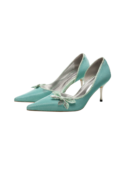 Glossy Bow Pointed-Toe Pumps
