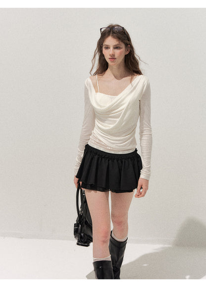 Cowl Neck Draped Long-Sleeve Tee