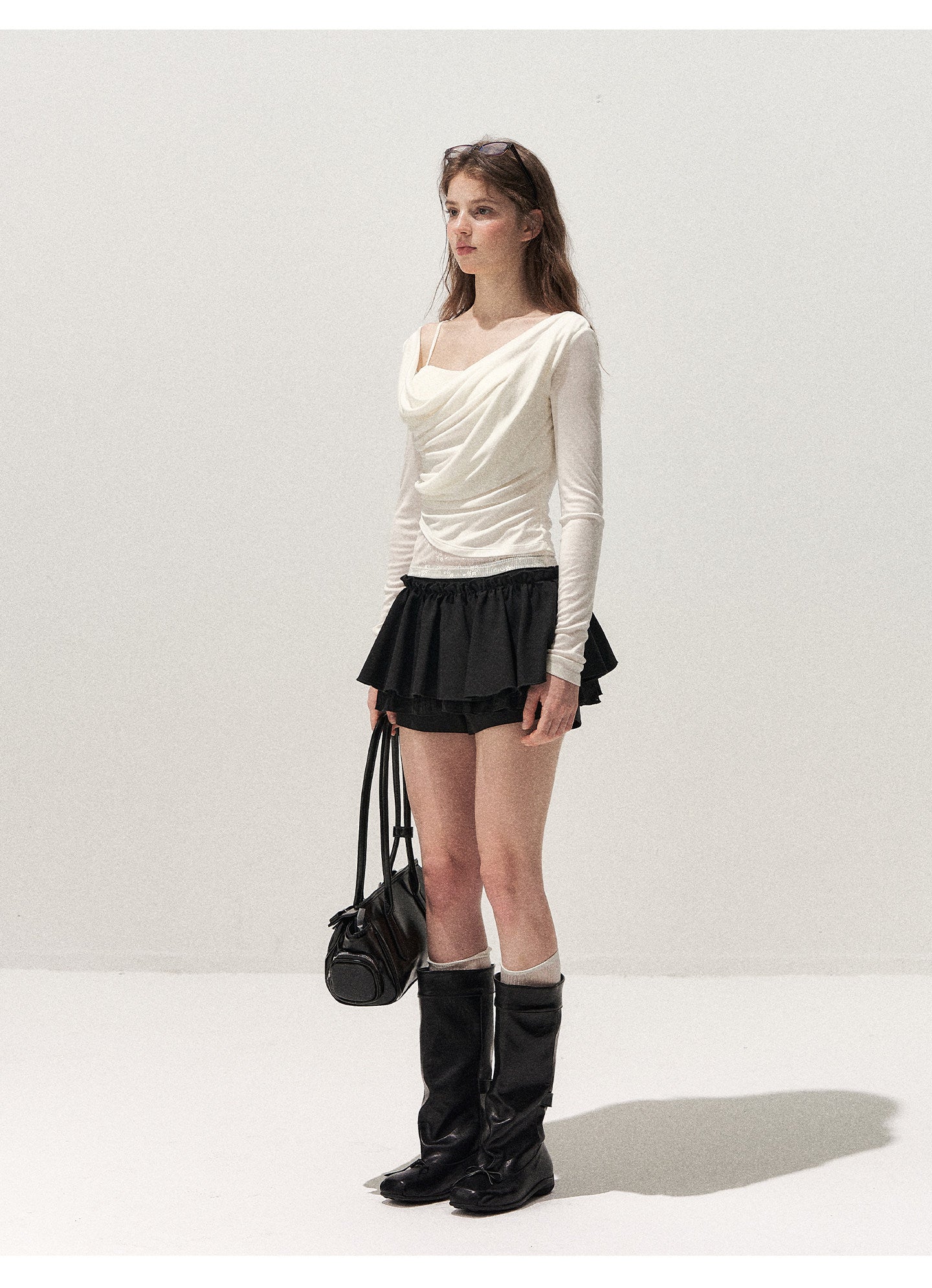 Cowl Neck Draped Long-Sleeve Tee