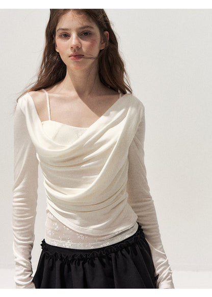 Cowl Neck Draped Long-Sleeve Tee