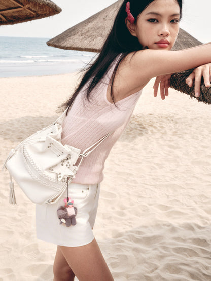 Braided Drawstring Bucket Backpack