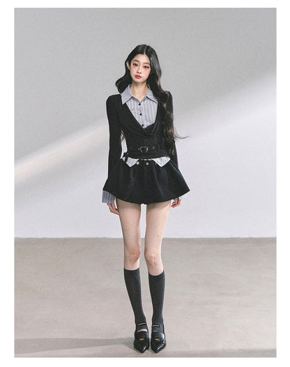 Striped Faux-Layer Long-Sleeve Tee