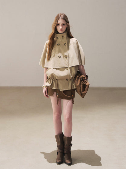 Drawstring Cape Trench Coat