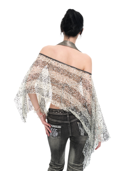 Sequin Asymmetrical Cropped Overshirt