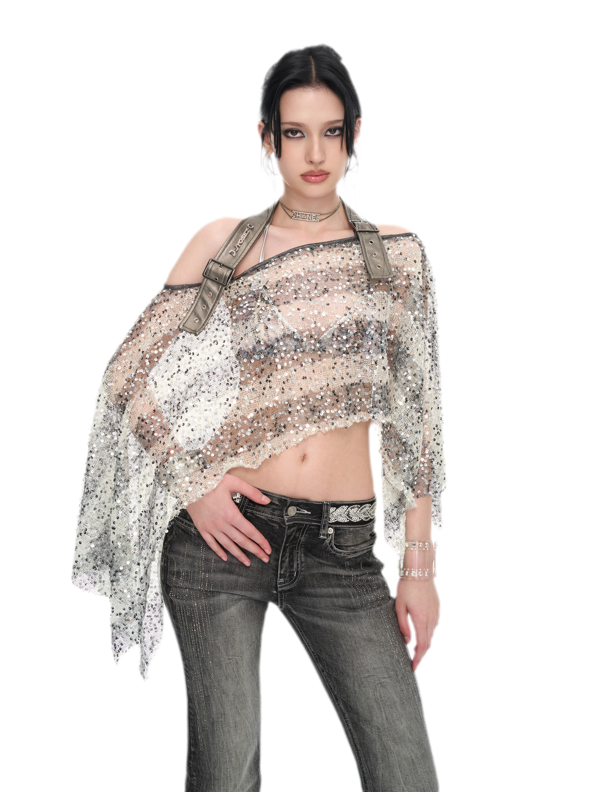 Sequin Asymmetrical Cropped Overshirt