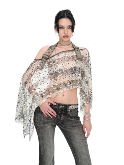 Sequin Asymmetrical Cropped Overshirt