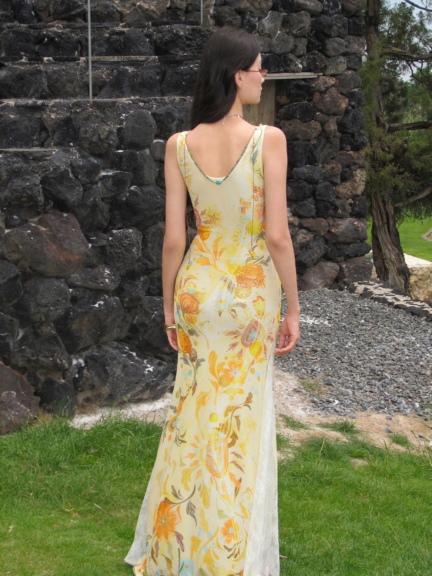 Beaded Lace Print Convertible Dress