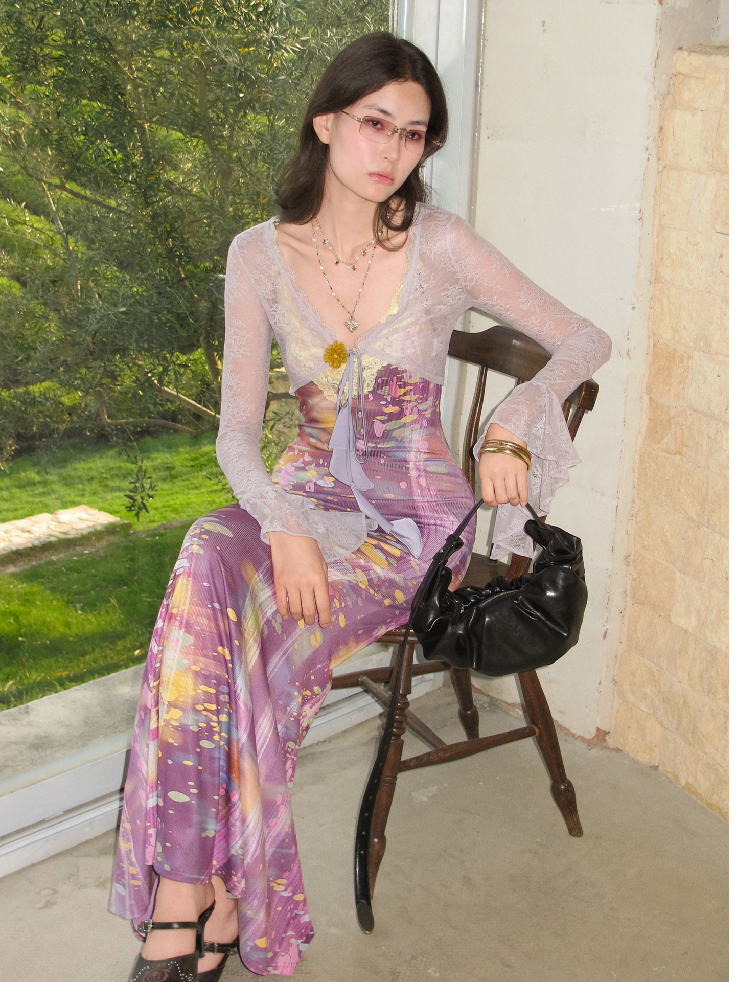 Lace Panel Fishtail Dress