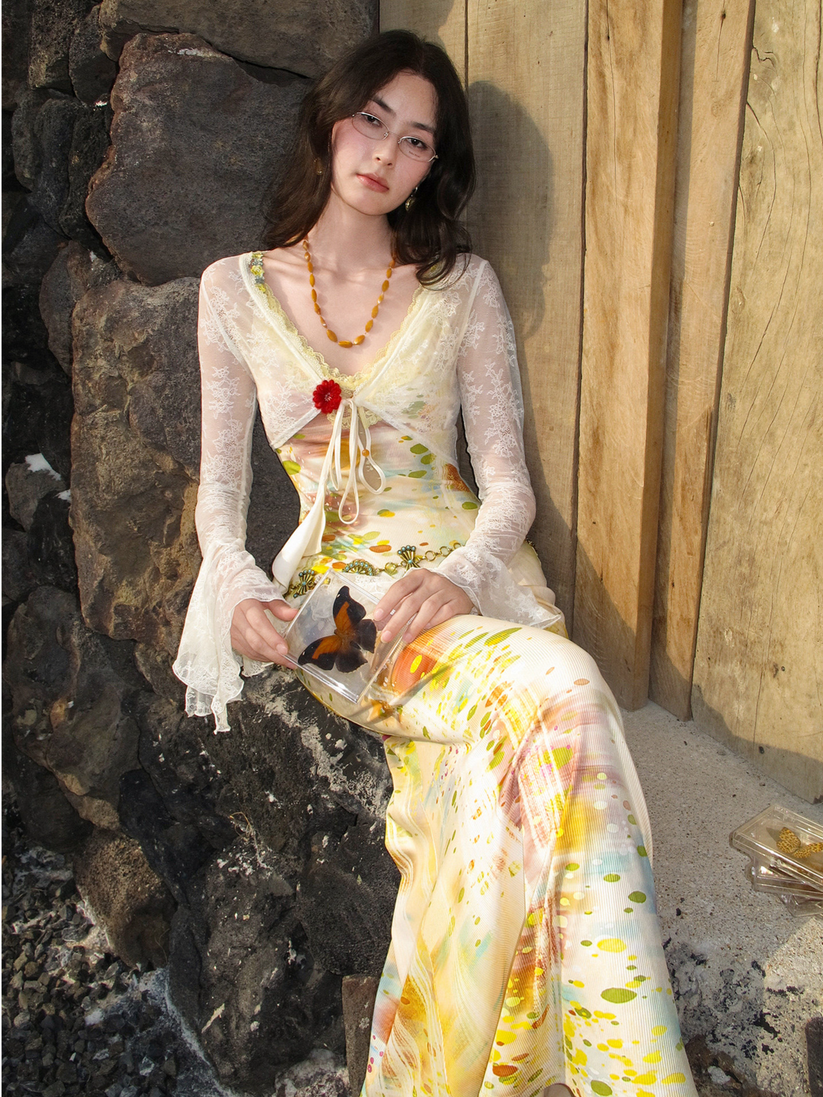 Lace Panel Fishtail Dress