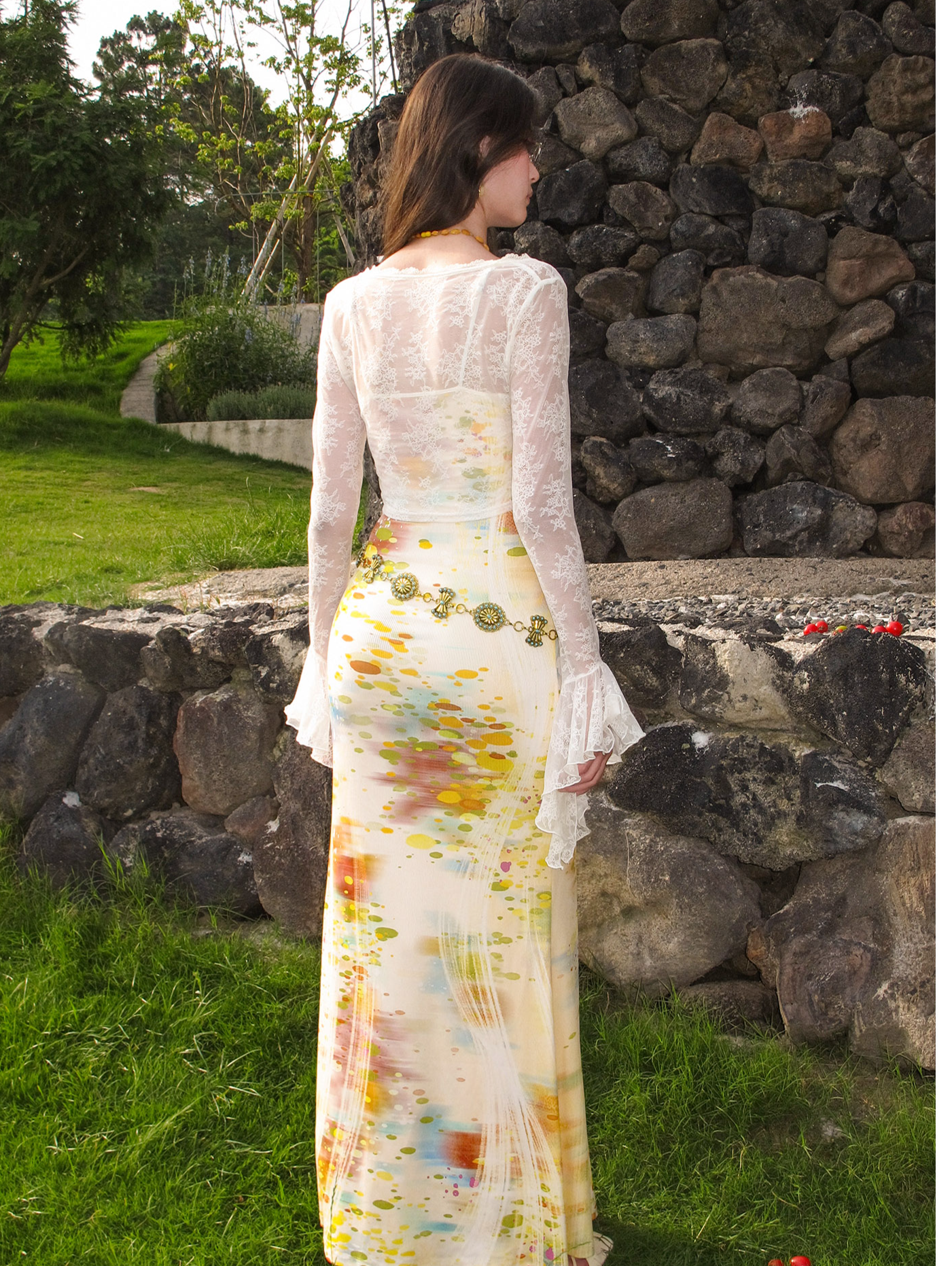 Lace Panel Fishtail Dress
