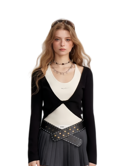 Color-Block Faux Two-Piece Knit Top