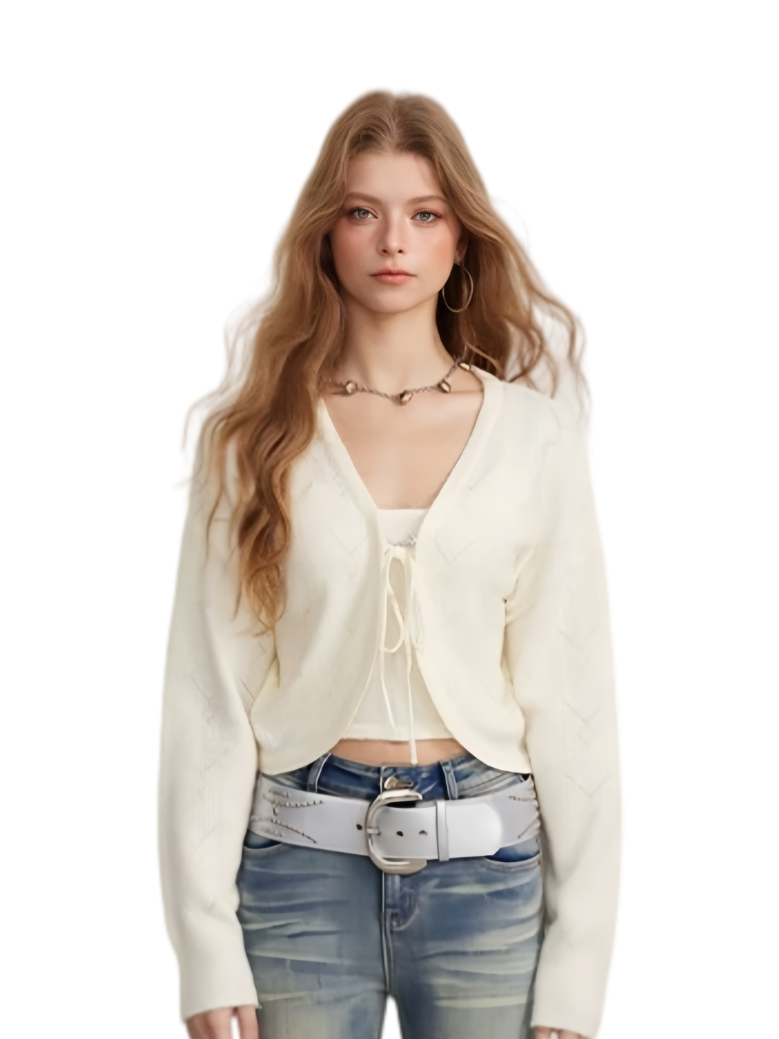 Diamond Knit Tie Cardigan Set