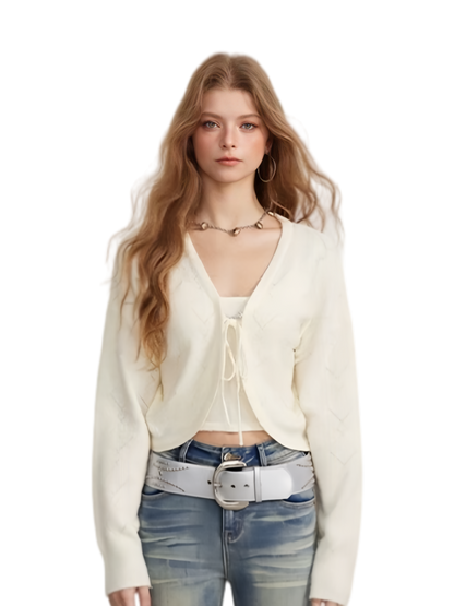 Diamond Knit Tie Cardigan Set