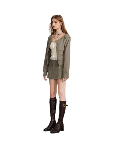 Raw Edge Zip Sweatshirt Set