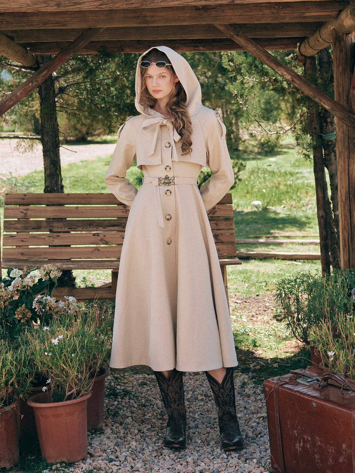 Waist-Defined Hooded Trench Coat