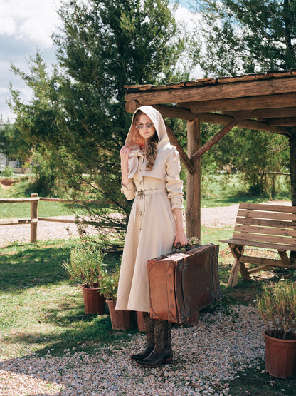 Waist-Defined Hooded Trench Coat