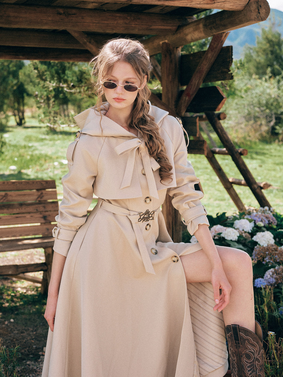 Waist-Defined Hooded Trench Coat