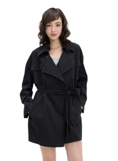 Matte Finish Belted Short Trench