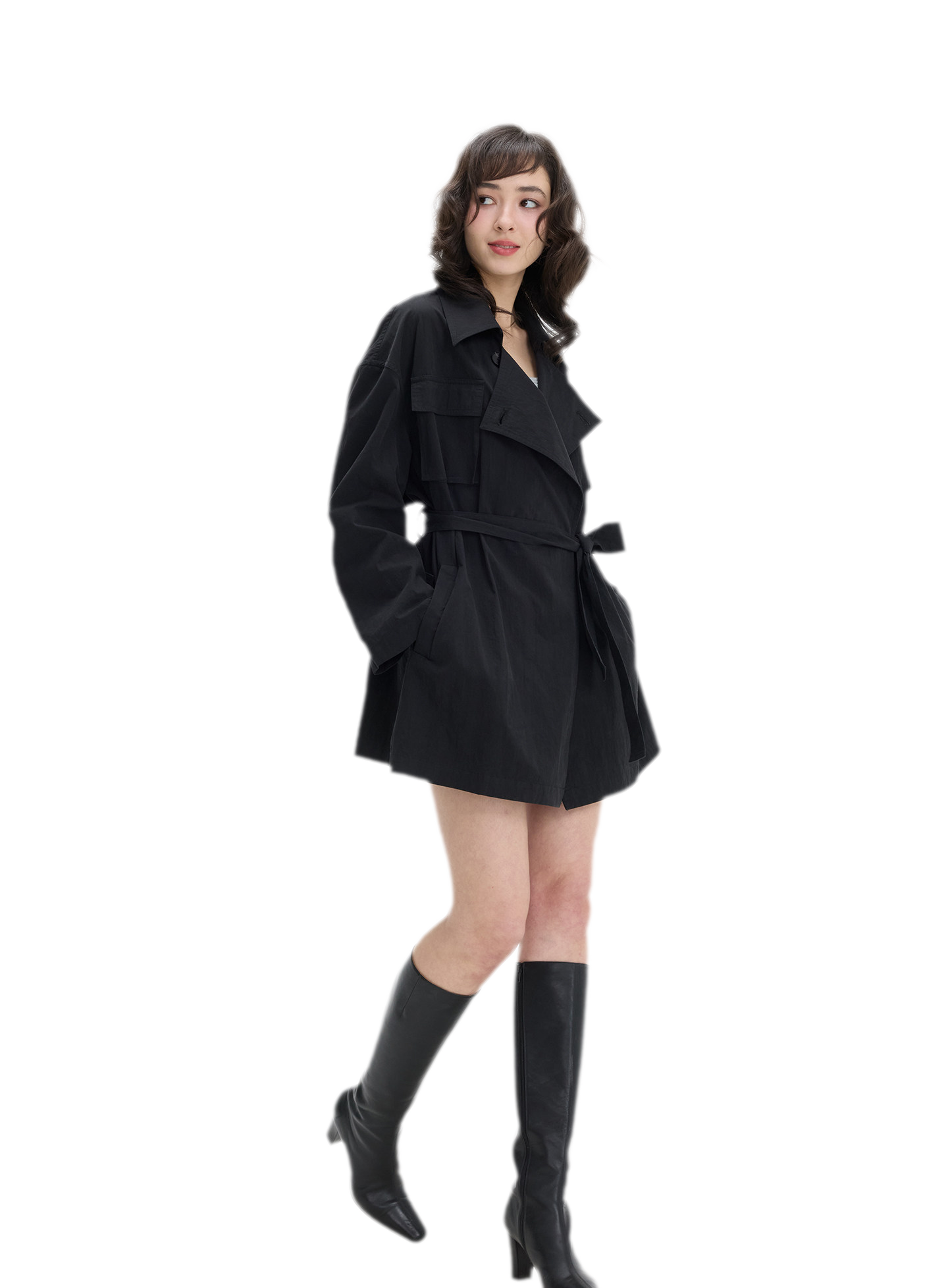 Matte Finish Belted Short Trench