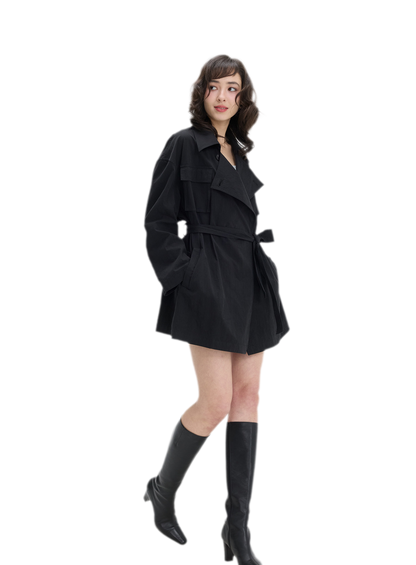 Matte Finish Belted Short Trench