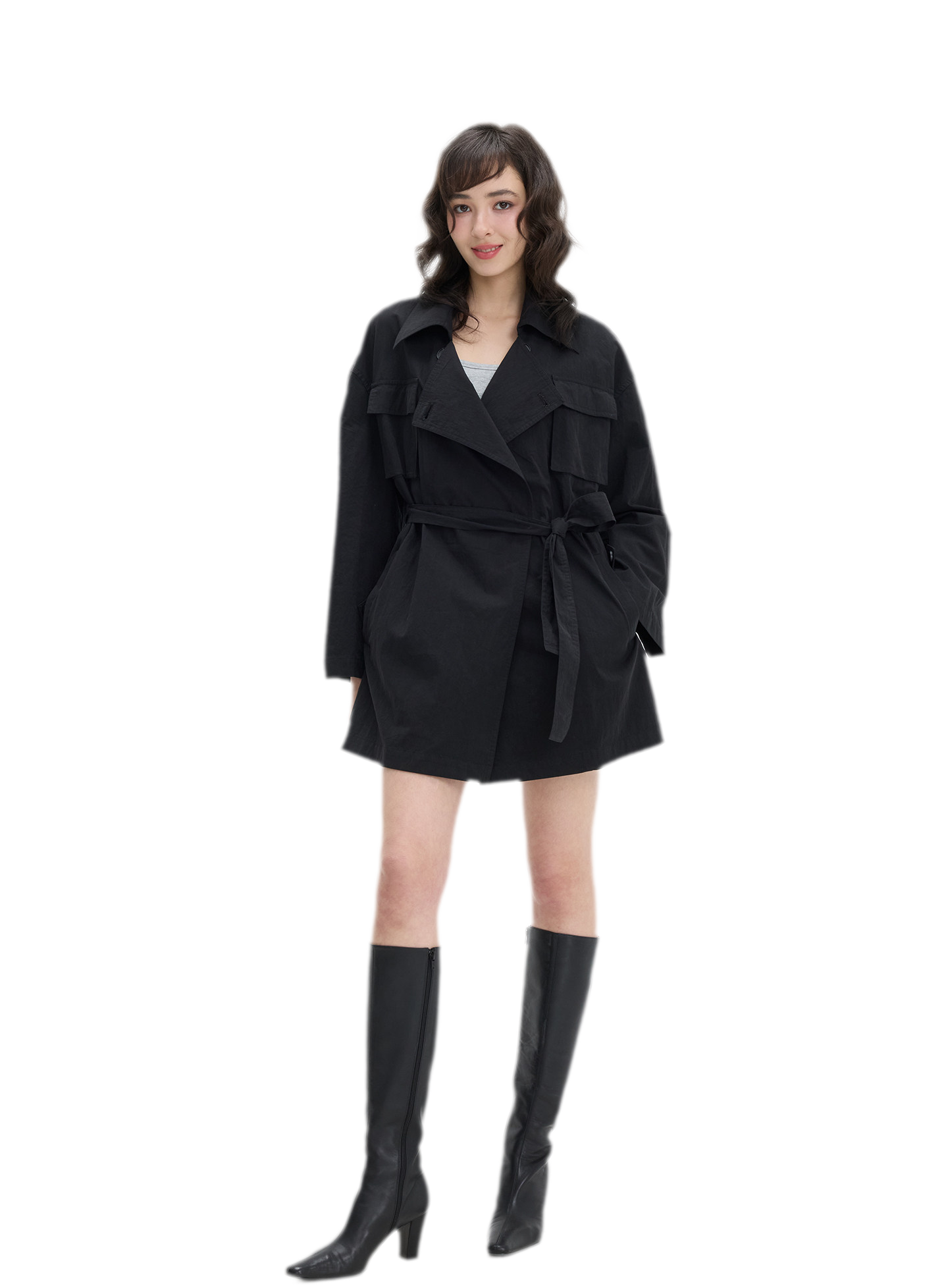 Matte Finish Belted Short Trench