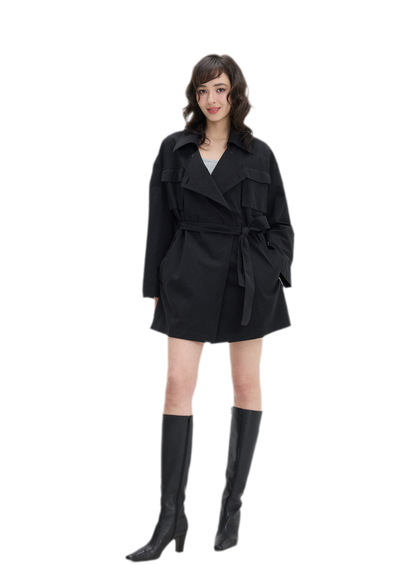 Matte Finish Belted Short Trench