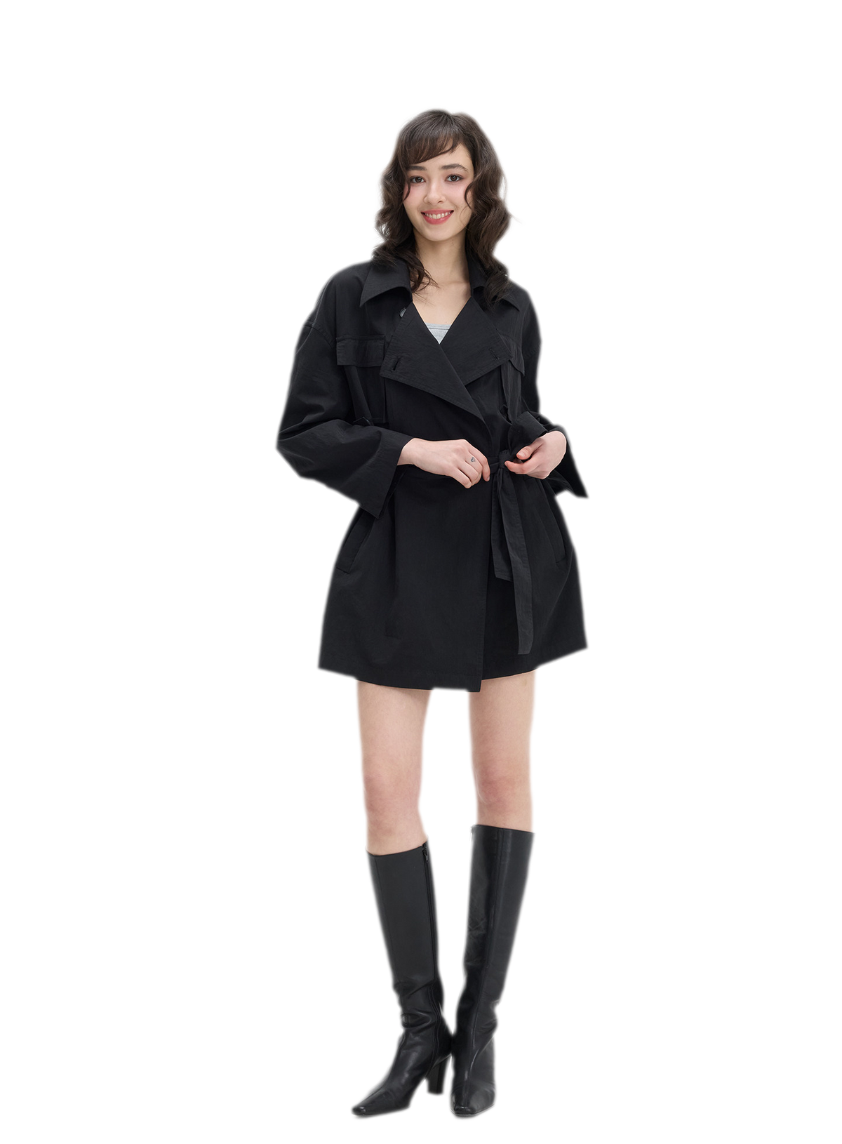 Matte Finish Belted Short Trench