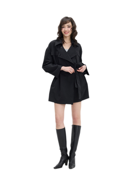 Matte Finish Belted Short Trench