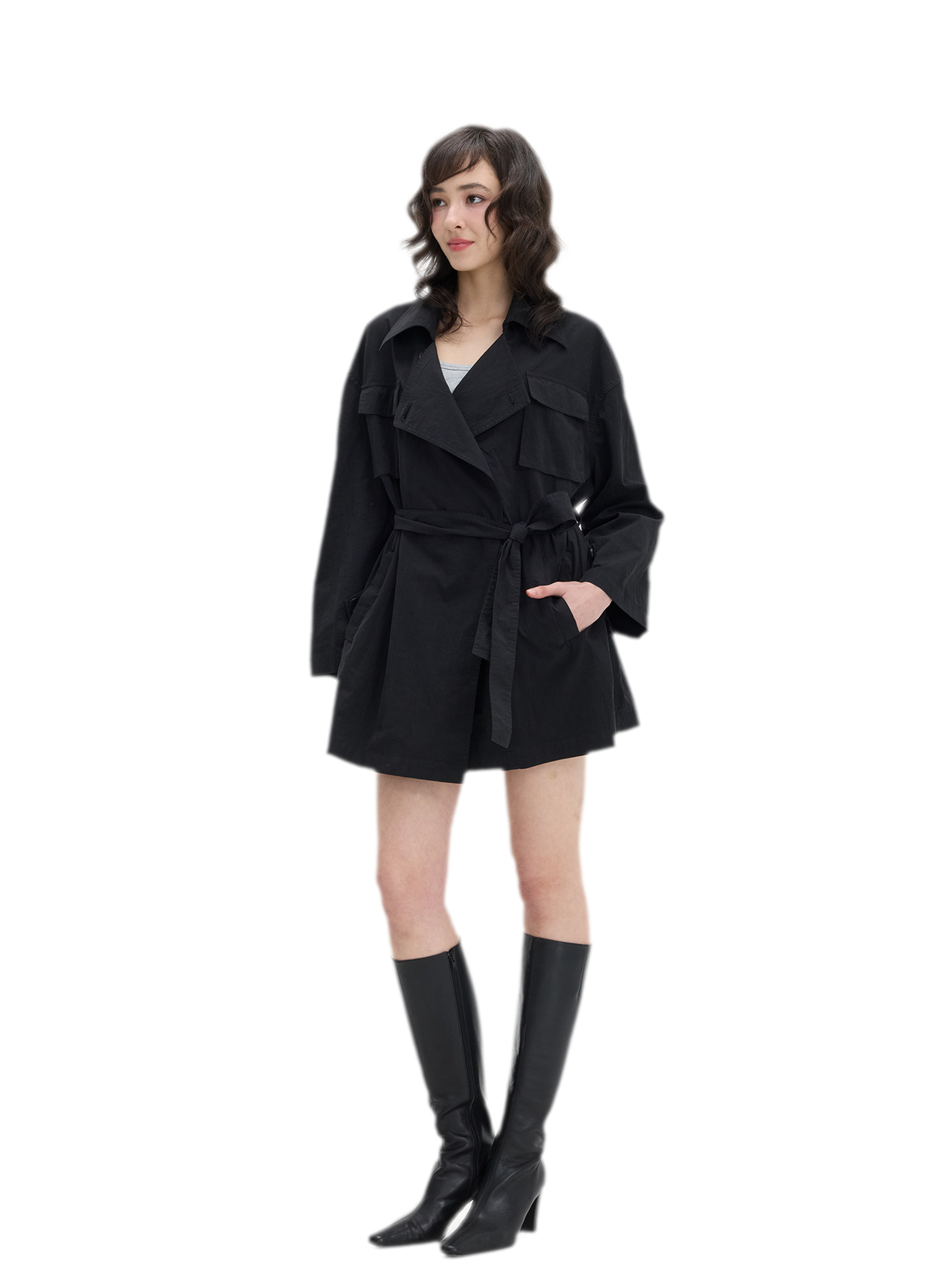 Matte Finish Belted Short Trench