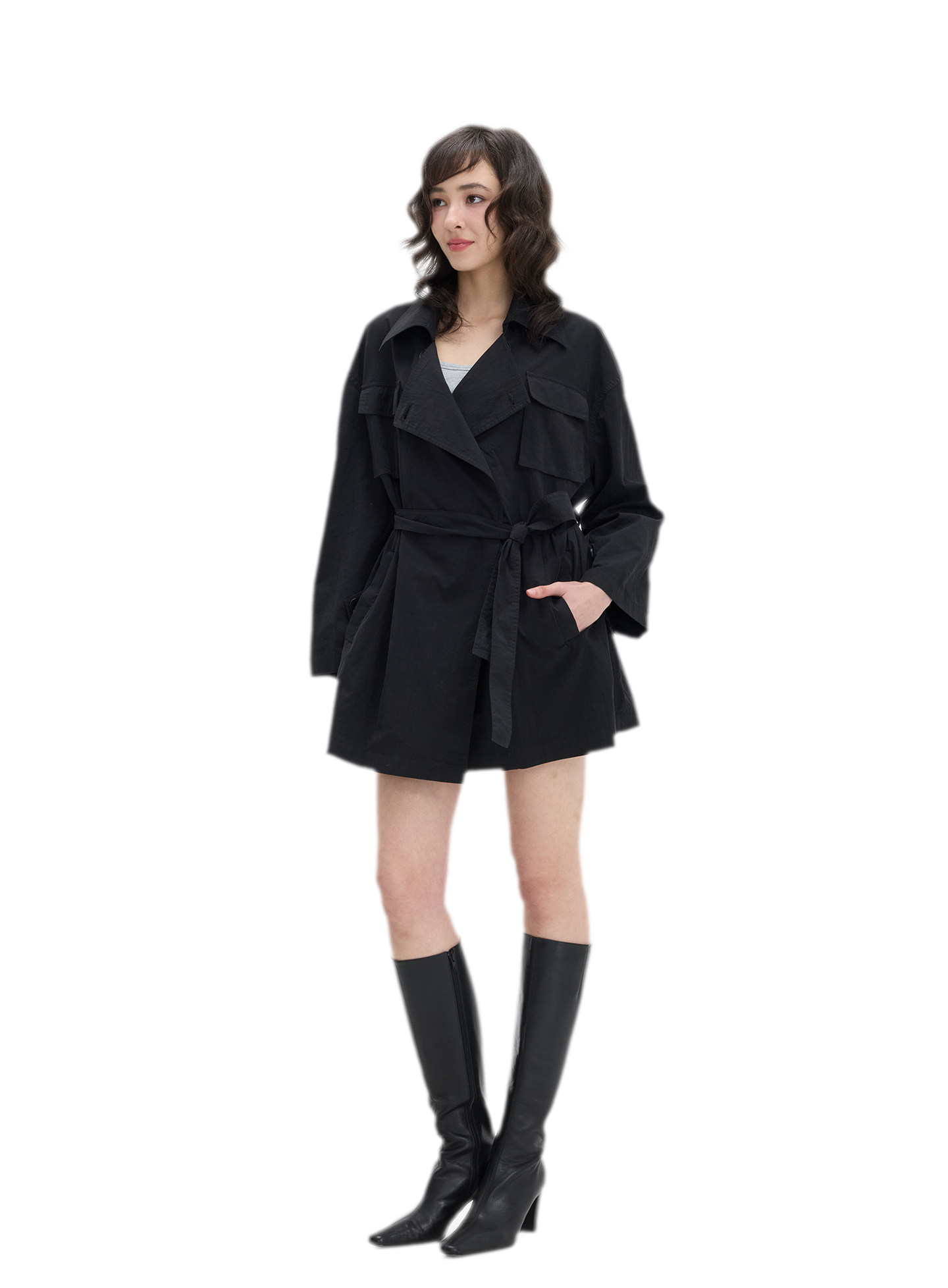 Matte Finish Belted Short Trench