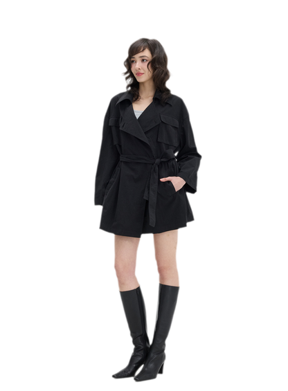 Matte Finish Belted Short Trench