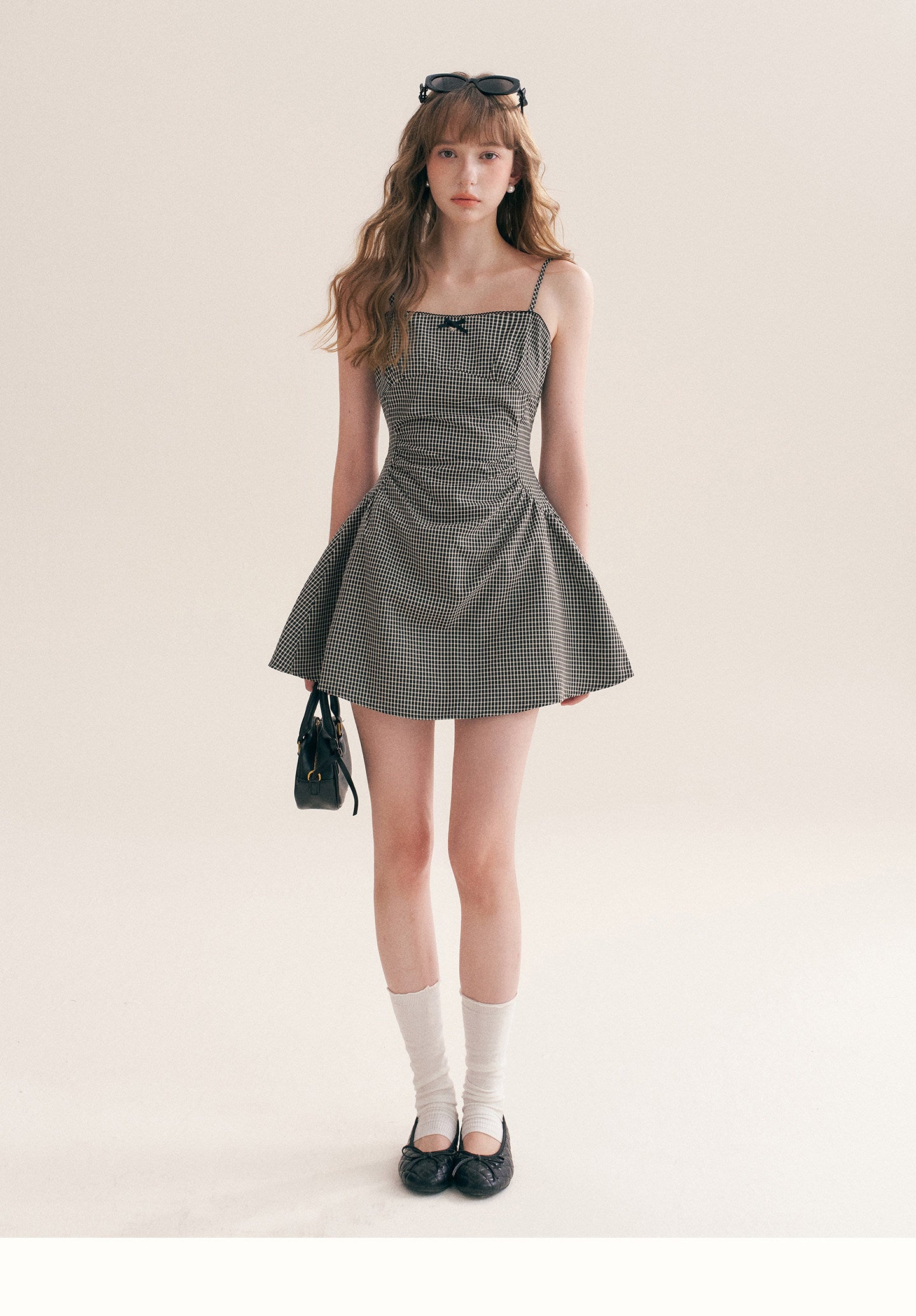 Hand-Pleated Ruffle Check Dress