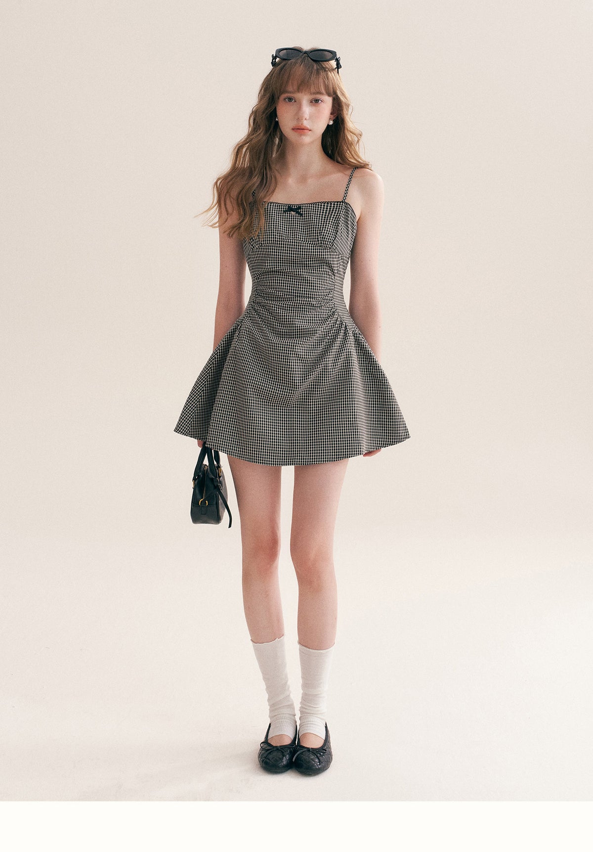 Hand-Pleated Ruffle Check Dress