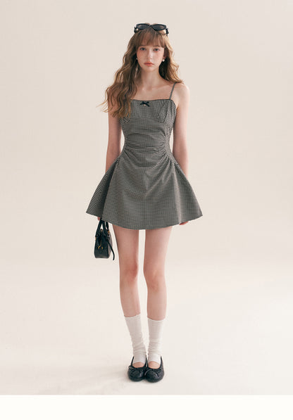Hand-Pleated Ruffle Check Dress