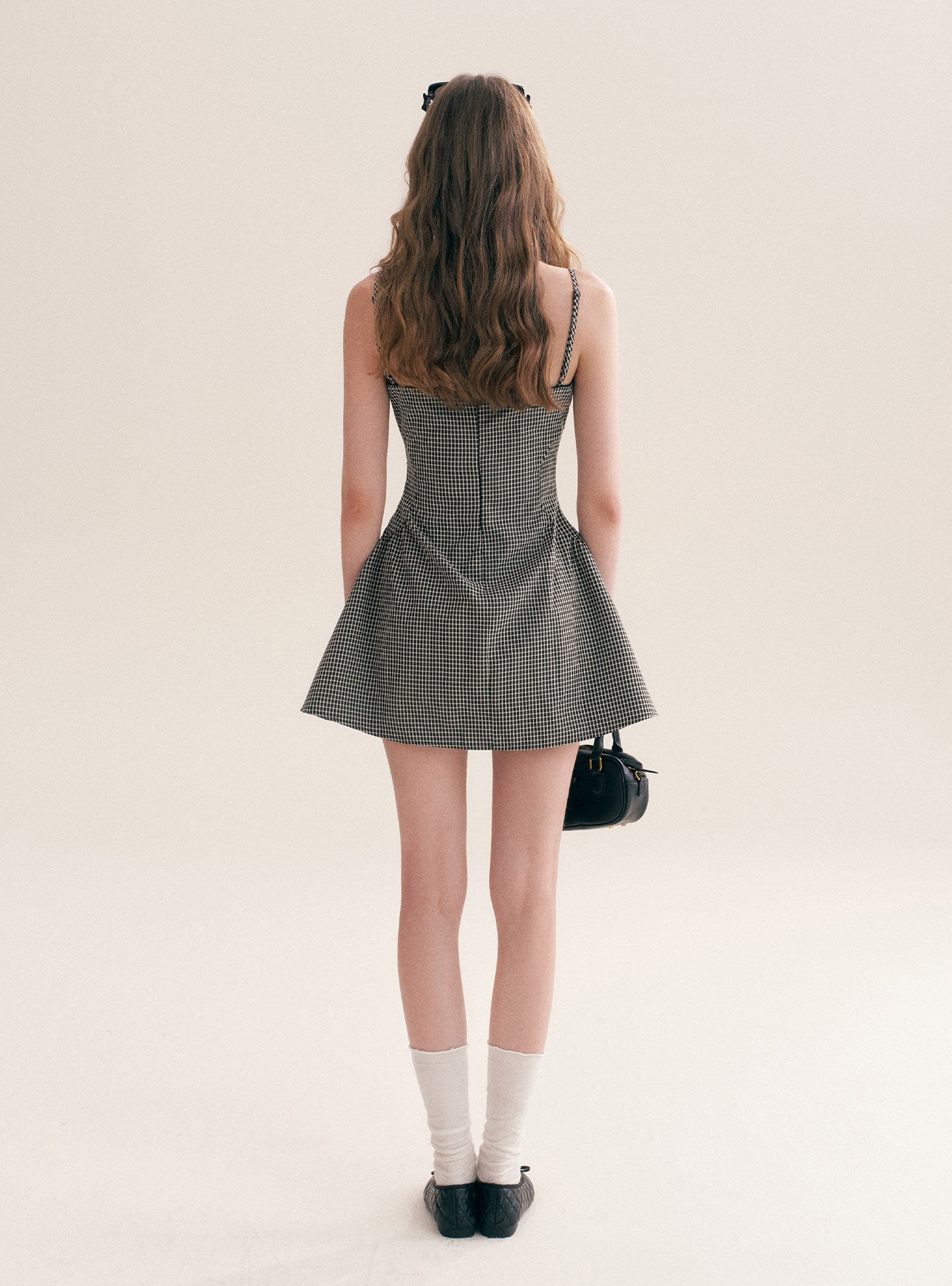 Hand-Pleated Ruffle Check Dress