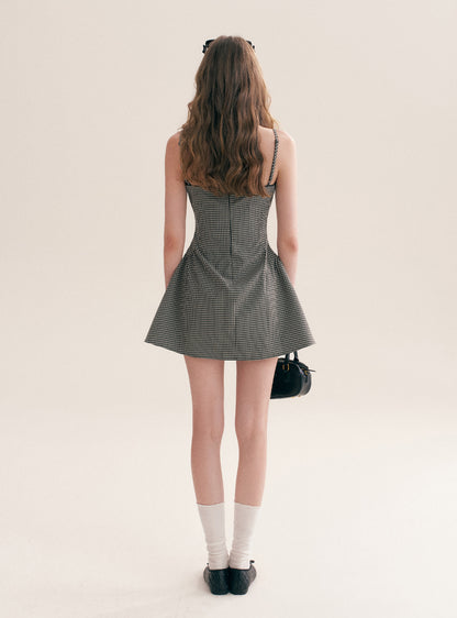 Hand-Pleated Ruffle Check Dress