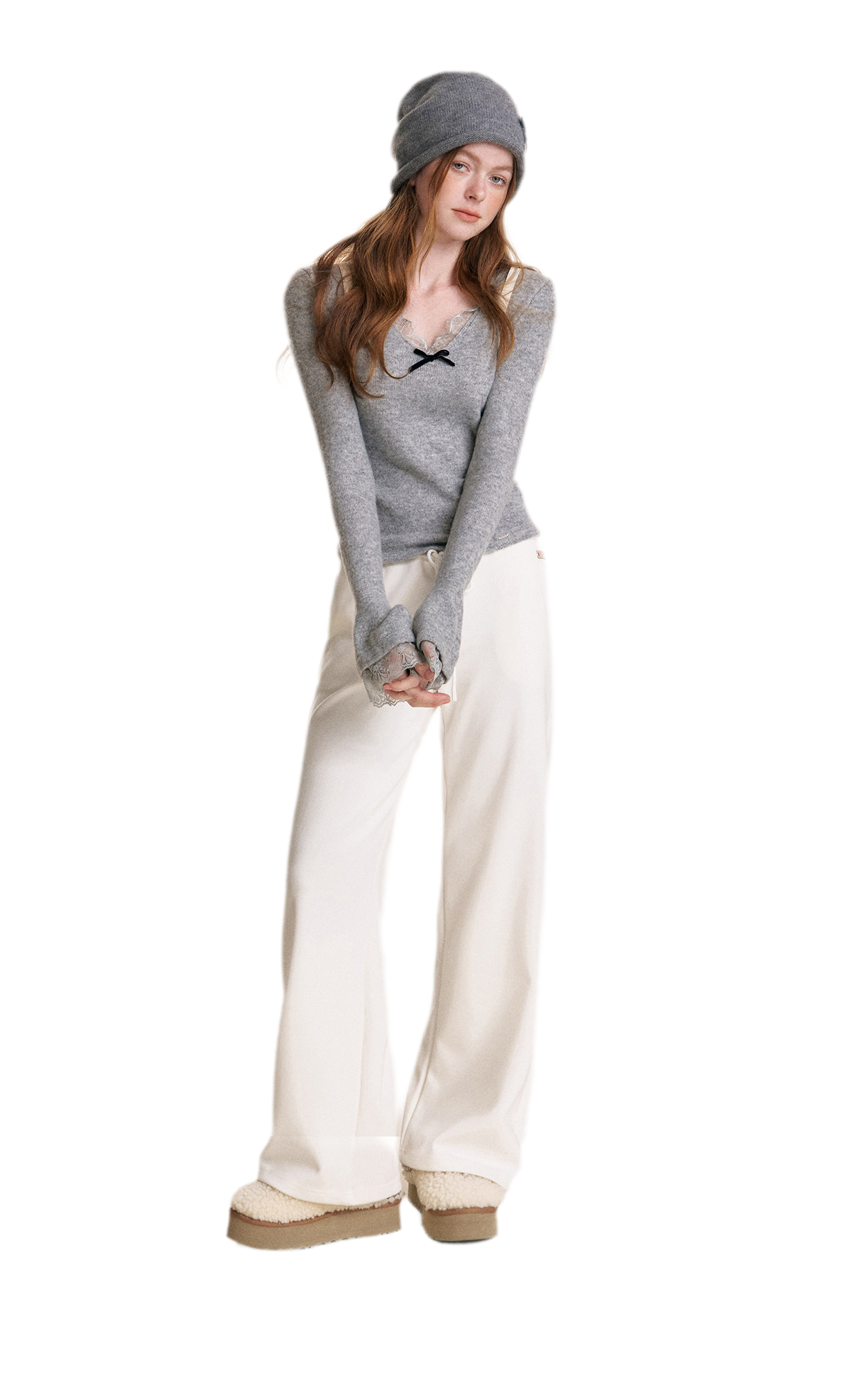 Lace Bow V-Neck Knit Top