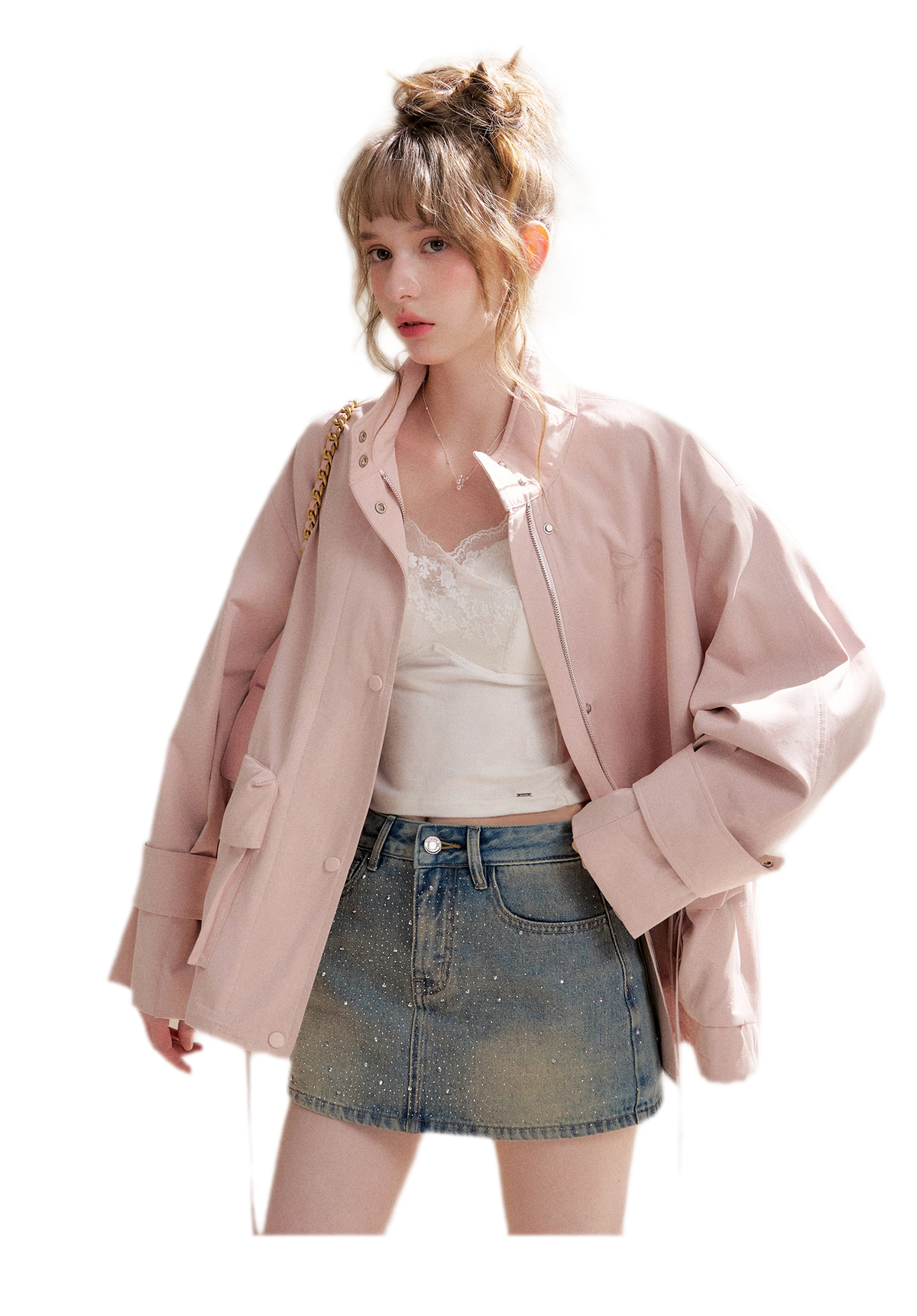 Rhinestone A-Line Denim Skirt