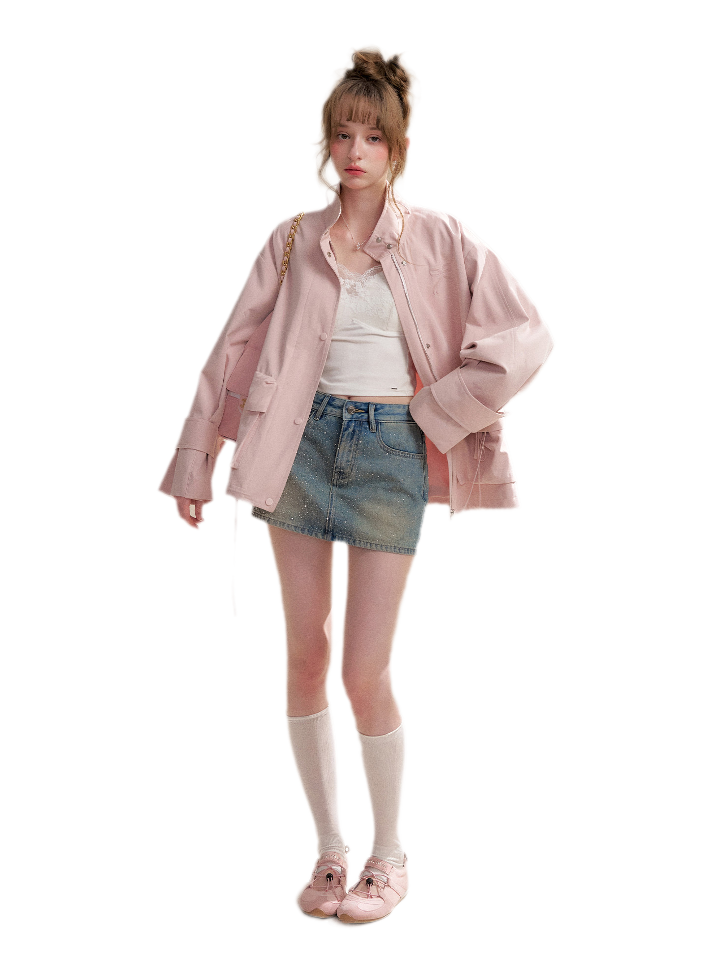 Rhinestone A-Line Denim Skirt