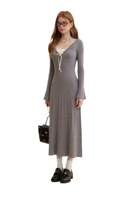 Cable Knit Lace Trim Dress
