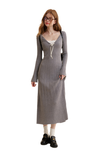 Cable Knit Lace Trim Dress