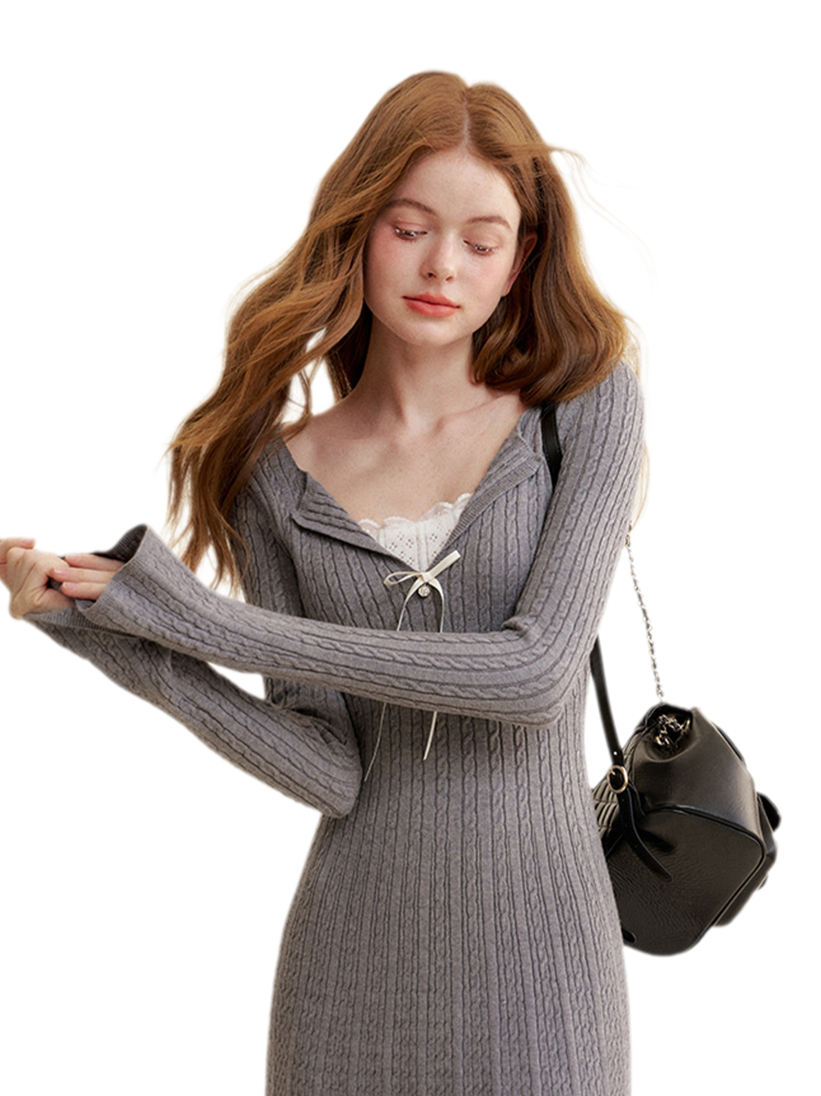 Cable Knit Lace Trim Dress