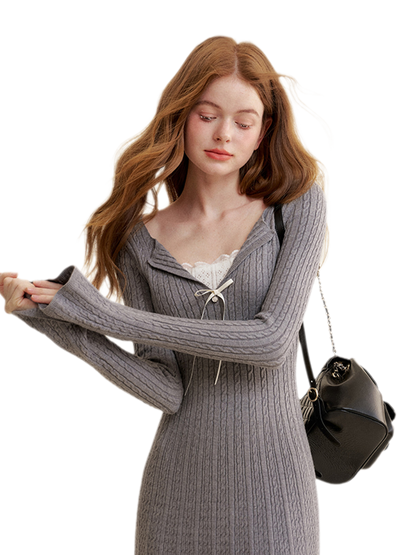 Cable Knit Lace Trim Dress