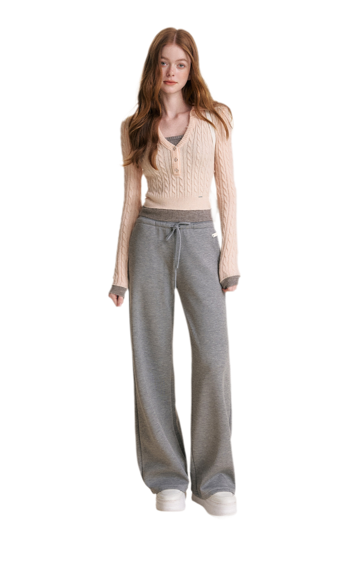 Cable Knit Cropped Polo Top